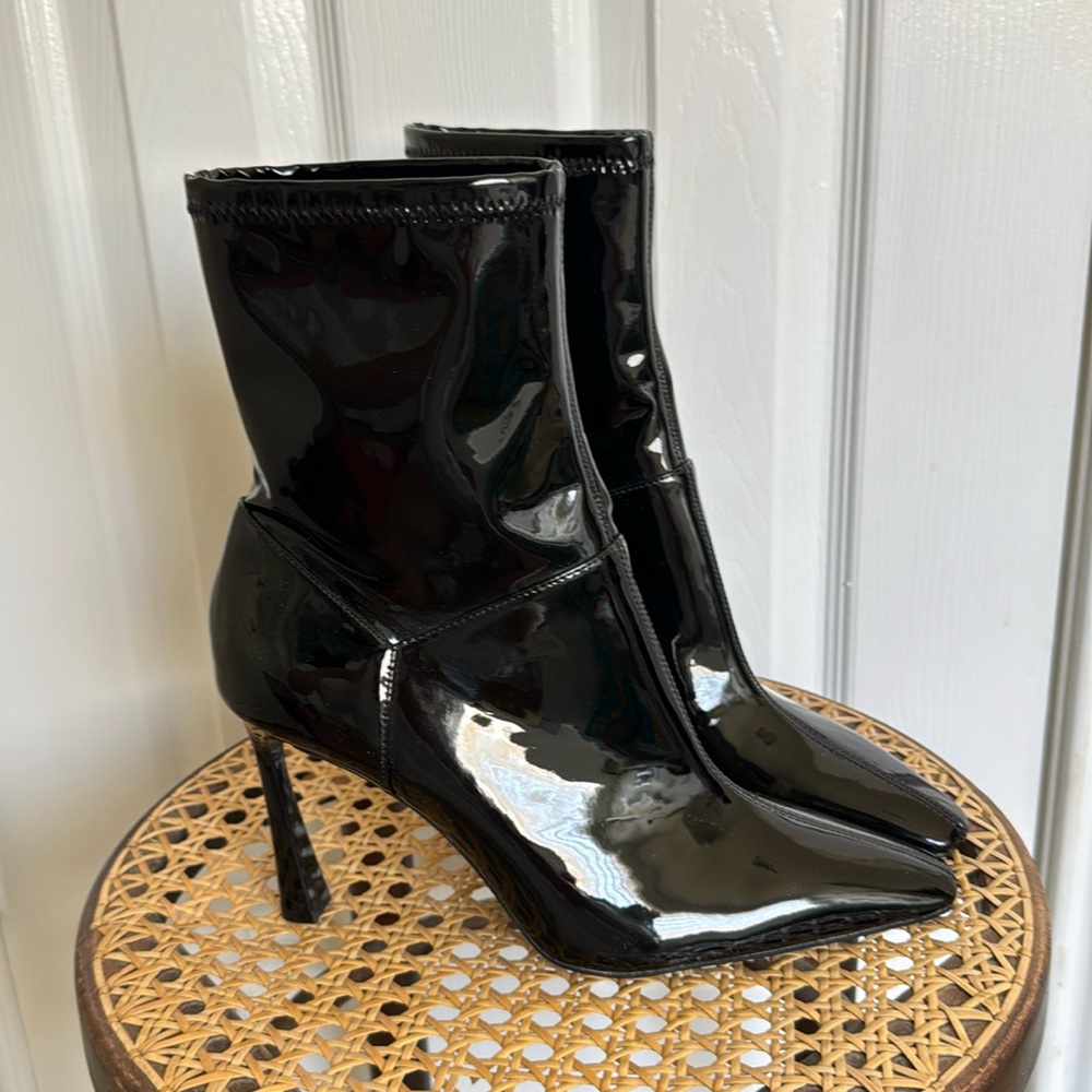 Mango - black patent heeled ankle boots
